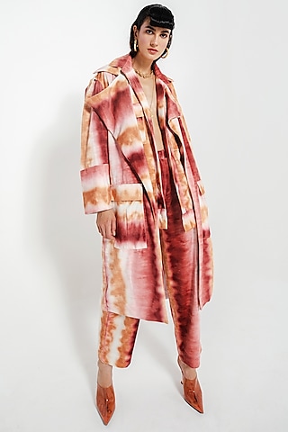 Tan Velvet Printed Jacket Set by July Issue