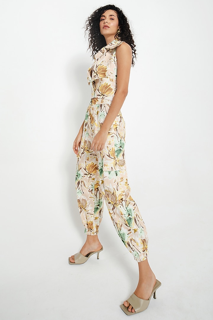 Beige Cotton Jacquard Printed Co-Ord Set by July Issue at Pernia's Pop Up Shop
