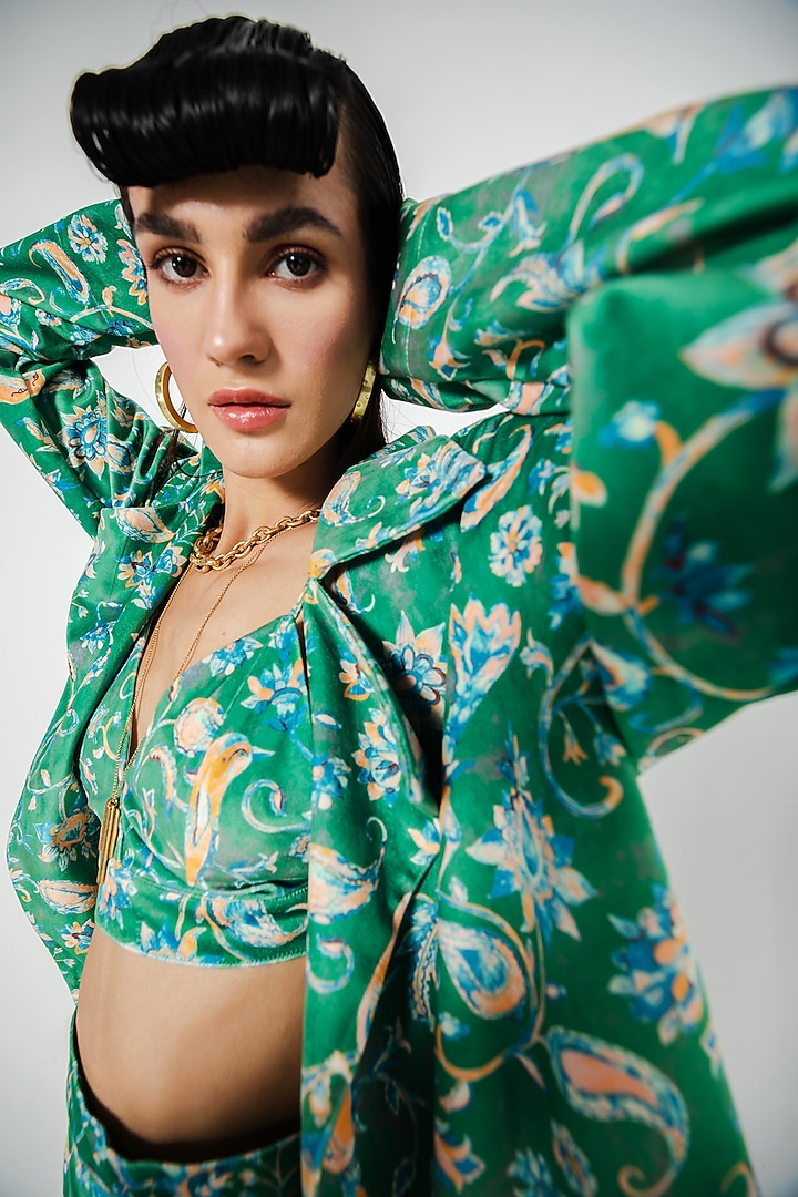 Green Velvet Printed Jacket Set by July Issue at Pernia's Pop Up Shop