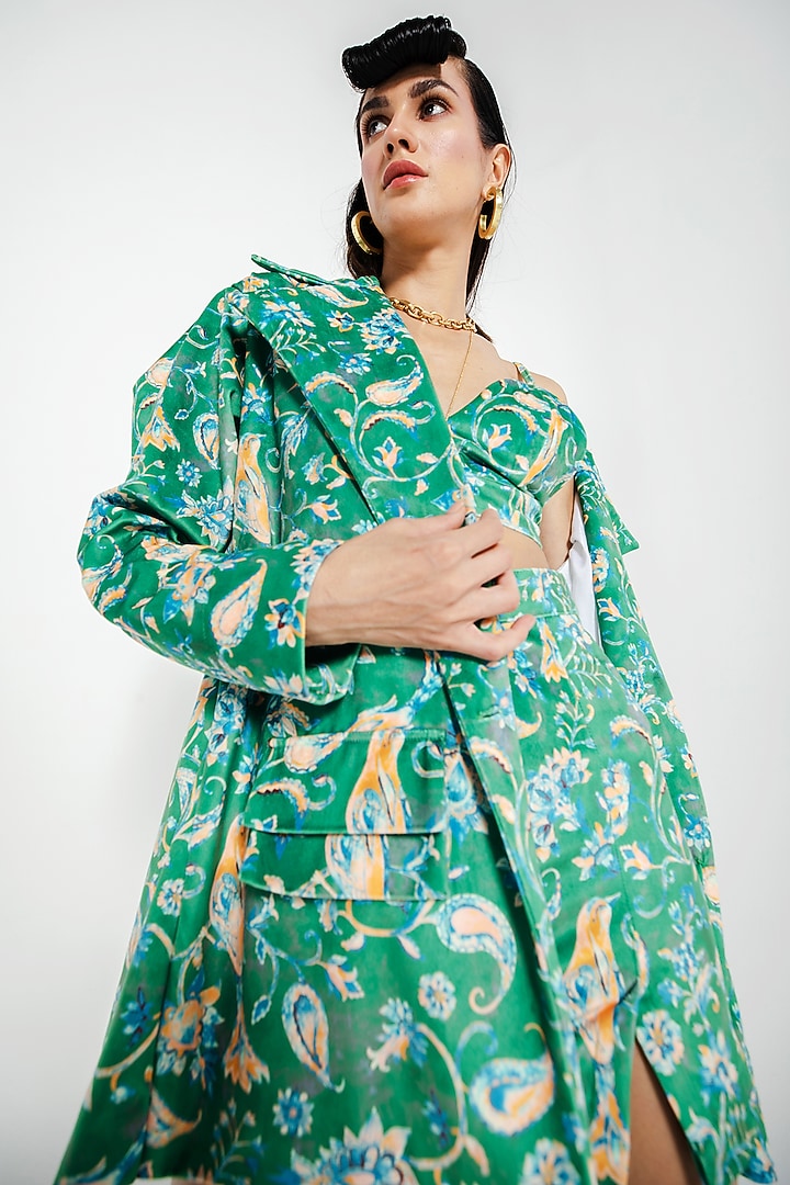Green Velvet Printed Jacket Set by July Issue at Pernia's Pop Up Shop