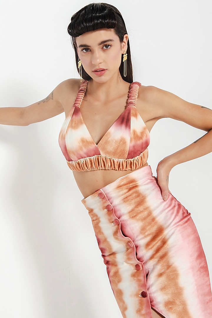 Tan Velvet Printed Pencil Skirt Set by July Issue at Pernia's Pop Up Shop