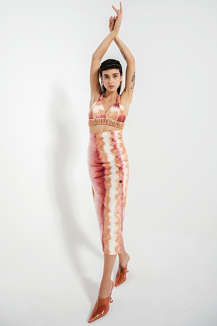 Tan Velvet Printed Pencil Skirt Set by July Issue at Pernia's Pop Up Shop