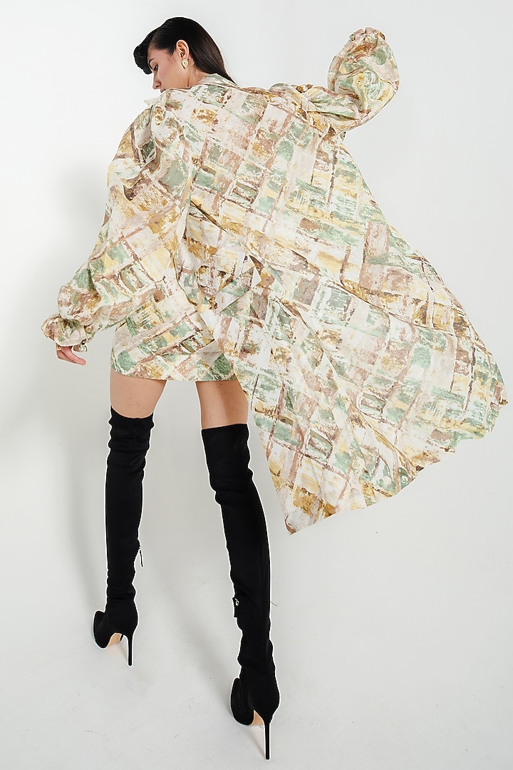 Beige Linen Printed Jacket Set by July Issue at Pernia's Pop Up Shop