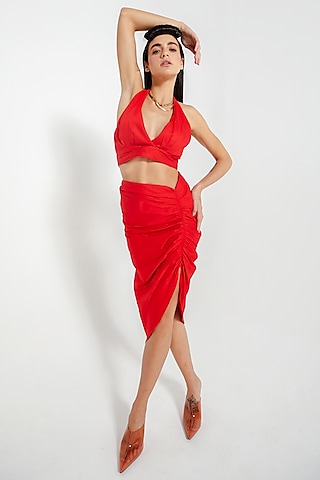 Red Cotton Skirt Set by July Issue