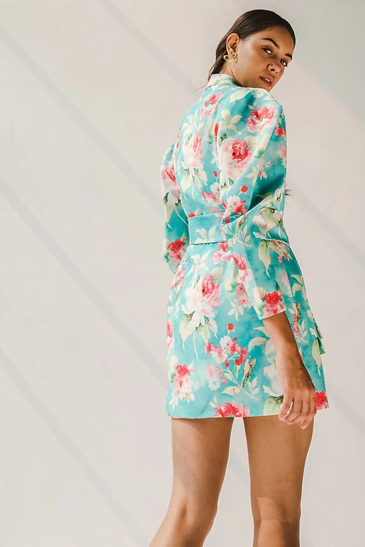 Blue Cotton Jacquard Printed Jacket Set by July Issue at Pernia's Pop Up Shop