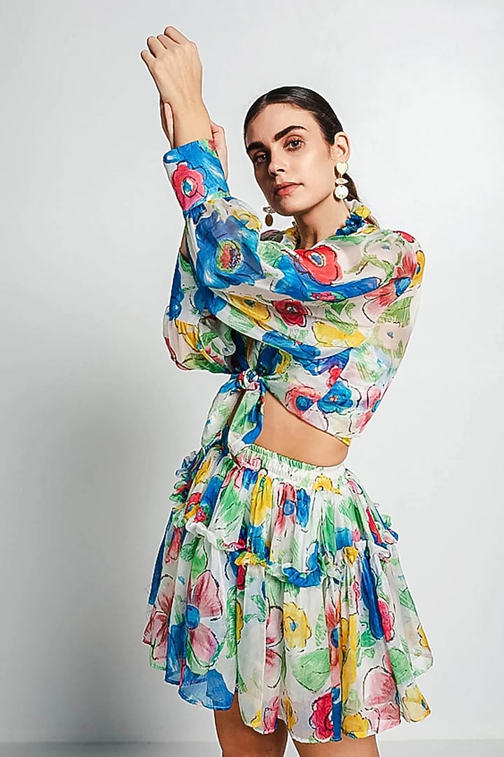 Multi-Colored Georgette Printed Skirt Set by July Issue at Pernia's Pop Up Shop