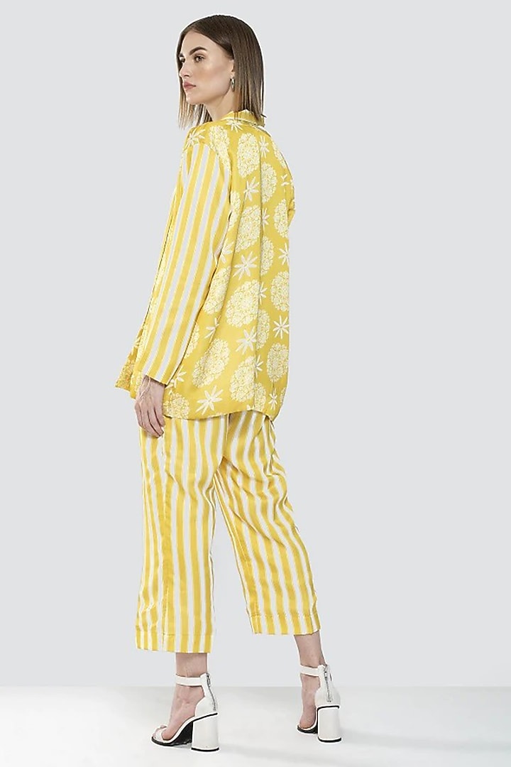 Yellow Satin Printed Jacket Set by July Issue at Pernia's Pop Up Shop