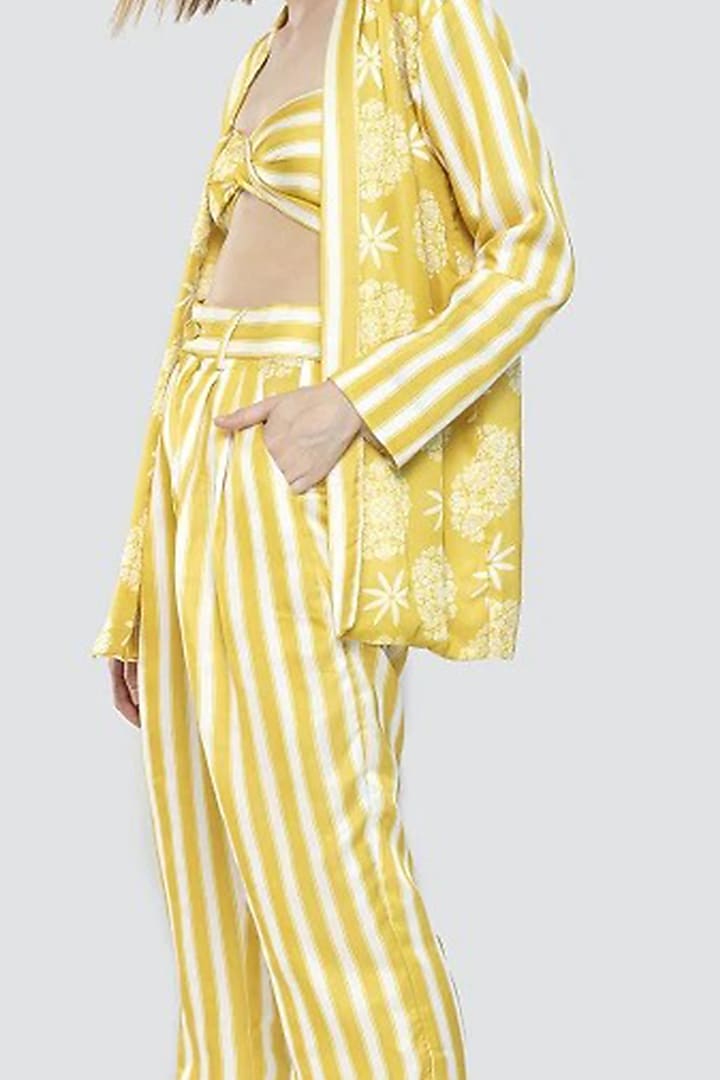 Yellow Satin Printed Jacket Set by July Issue at Pernia's Pop Up Shop