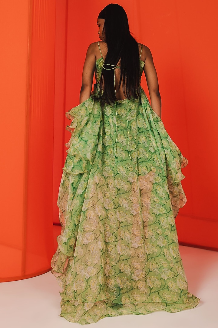 Green Organza High-Low Layered Frilled Vacation Dress by July Issue at Pernia's Pop Up Shop
