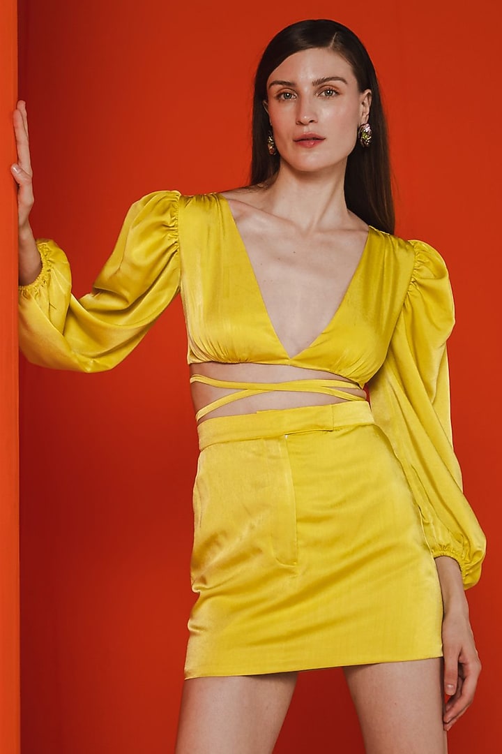 Yellow Crepe Skirt Set by July Issue at Pernia's Pop Up Shop