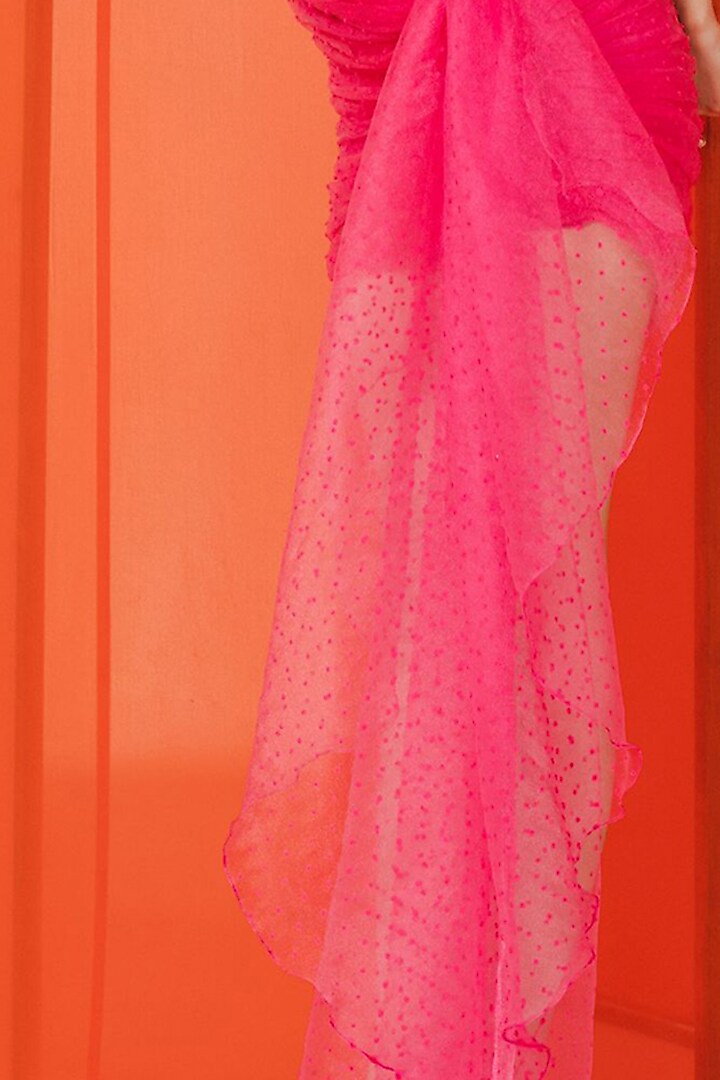 Fuchsia Organza Ruched Skirt Set by July Issue at Pernia's Pop Up Shop