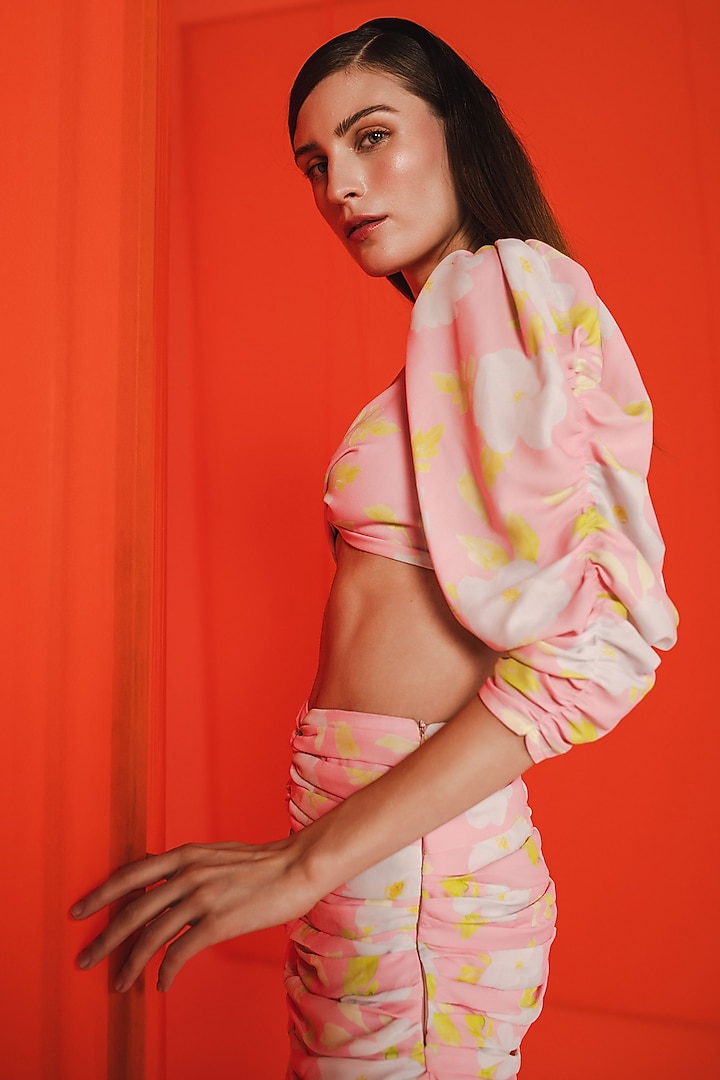 Peach Polyester Crepe Skirt Set by July Issue at Pernia's Pop Up Shop