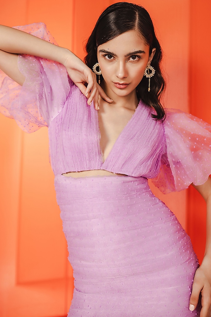 Lilac Organza Ruched Mini Dress by July Issue