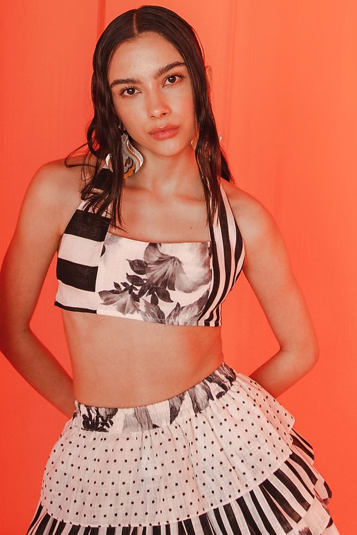 Black & White Cotton Printed Frilled Skirt Set by July Issue at Pernia's Pop Up Shop