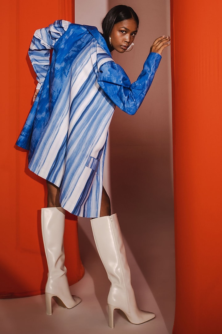 Blue Cotton Printed Jacket Set by July Issue at Pernia's Pop Up Shop