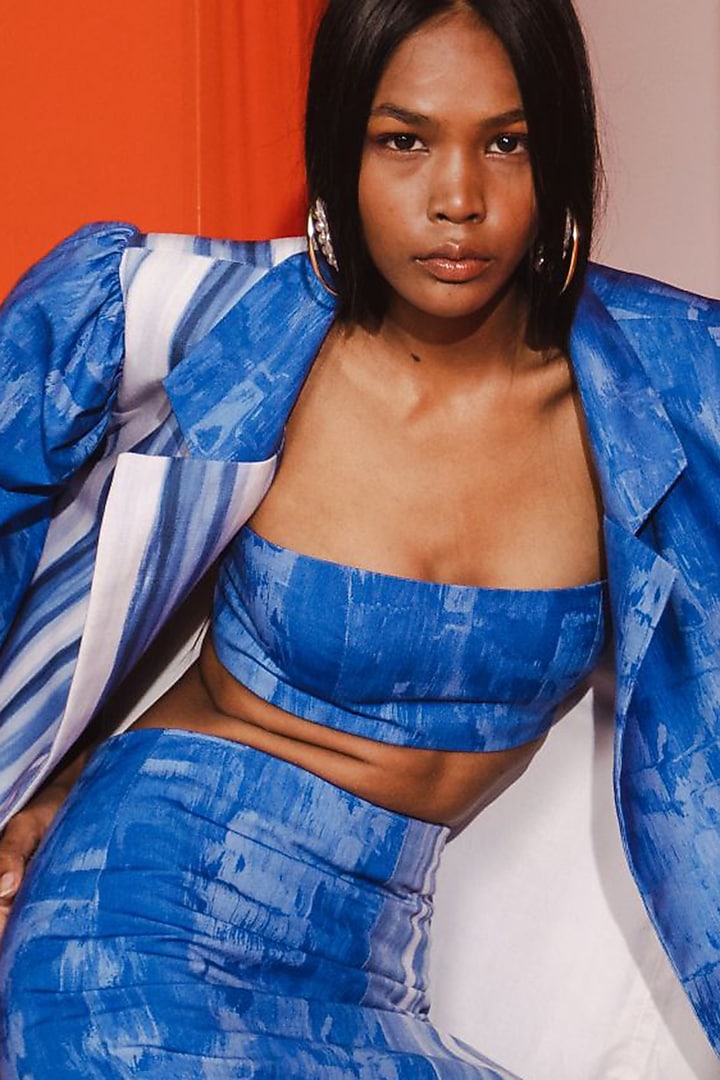 Blue Cotton Printed Jacket Set by July Issue at Pernia's Pop Up Shop