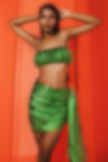 Green Polyester Skirt Set by July Issue