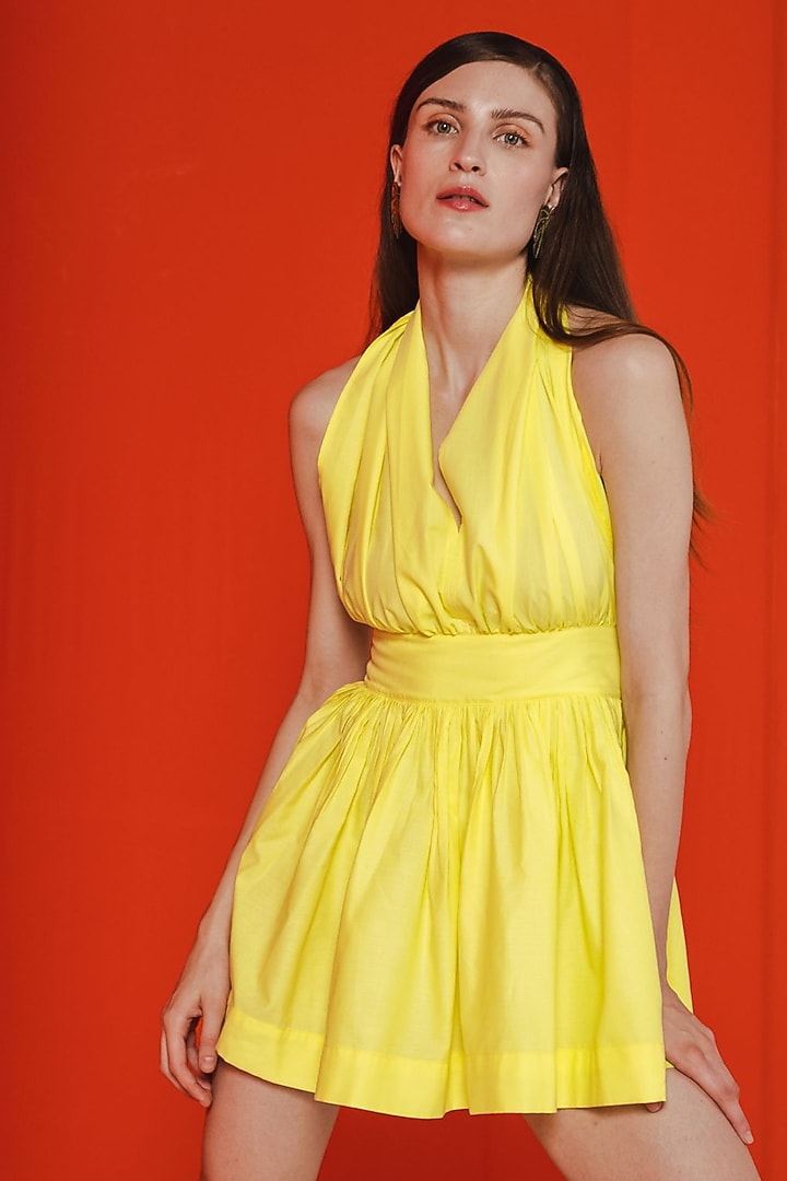 Yellow Cotton Halter Summer Dress by July Issue at Pernia's Pop Up Shop