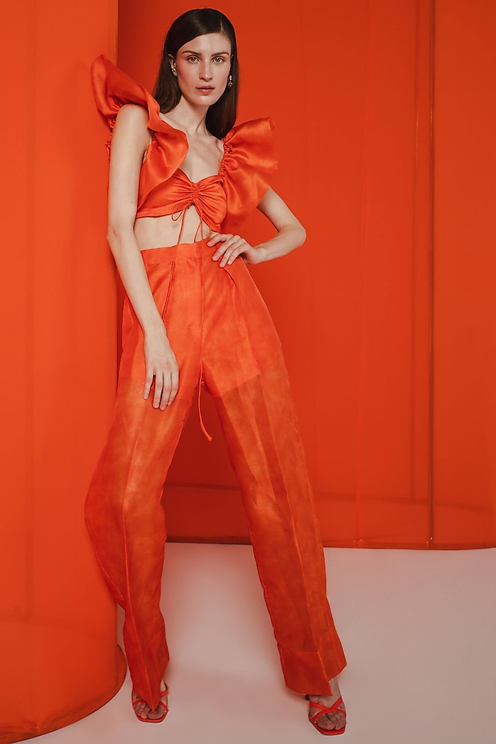 Orange Polyester Co-Ord Set by July Issue