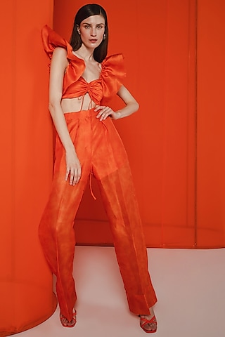 Orange Polyester Co-Ord Set by July Issue