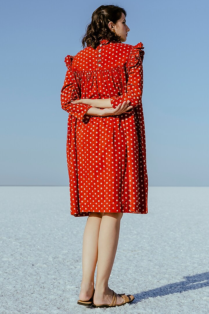 Rust Cotton Printed Summer Dress by Jilmil at Pernia's Pop Up Shop