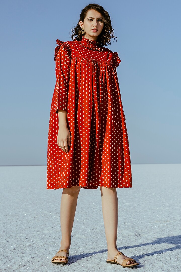Rust Cotton Printed Summer Dress by Jilmil at Pernia's Pop Up Shop