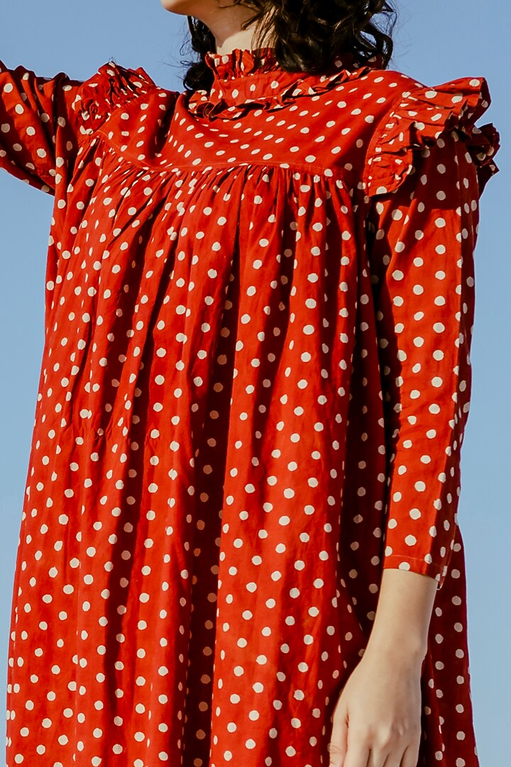 Rust Cotton Printed Summer Dress by Jilmil at Pernia's Pop Up Shop