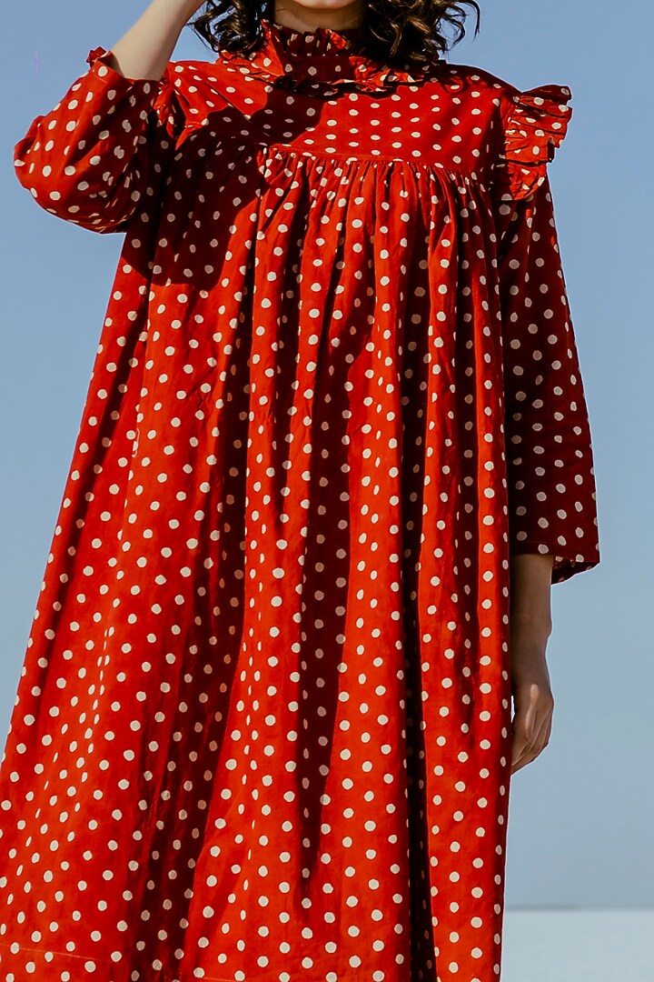 Rust Cotton Printed Summer Dress by Jilmil at Pernia's Pop Up Shop