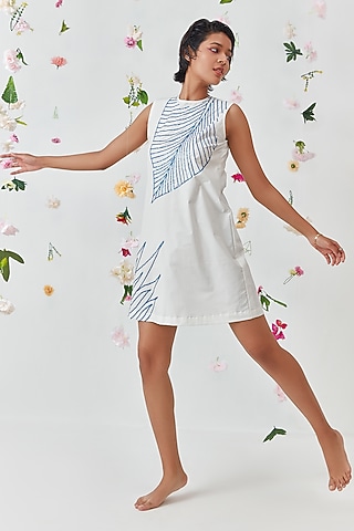 White Cotton Mini Dress by Jilmil