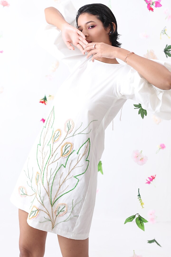 White Cotton Embroidered Summer Dress by Jilmil at Pernia's Pop Up Shop