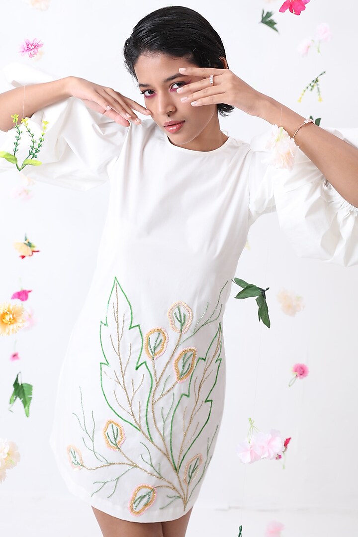 White Cotton Embroidered Summer Dress by Jilmil at Pernia's Pop Up Shop