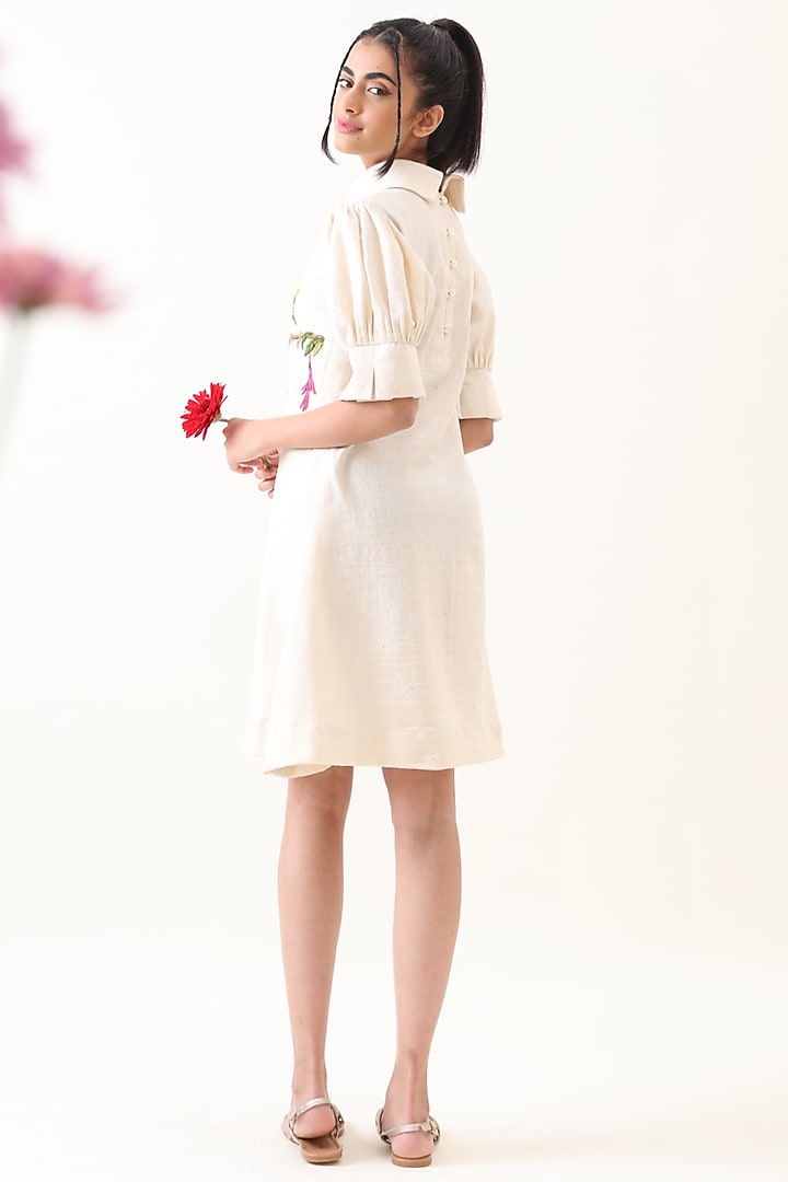 Off-White Khadi Embroidered Mini Summer Dress by Jilmil at Pernia's Pop Up Shop