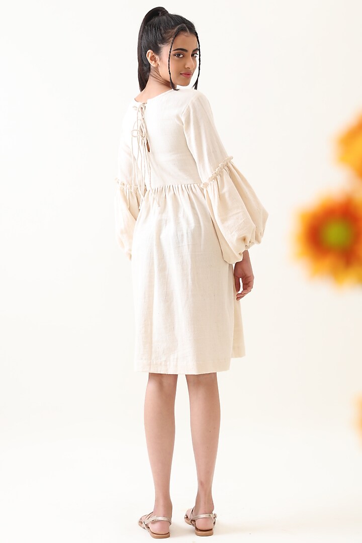 Off-White Khadi Embroidered Summer Dress by Jilmil at Pernia's Pop Up Shop