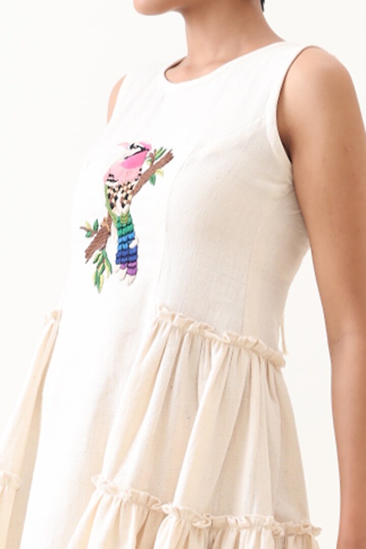 Off-White Khadi Embroidered Mini Summer Dress by Jilmil at Pernia's Pop Up Shop