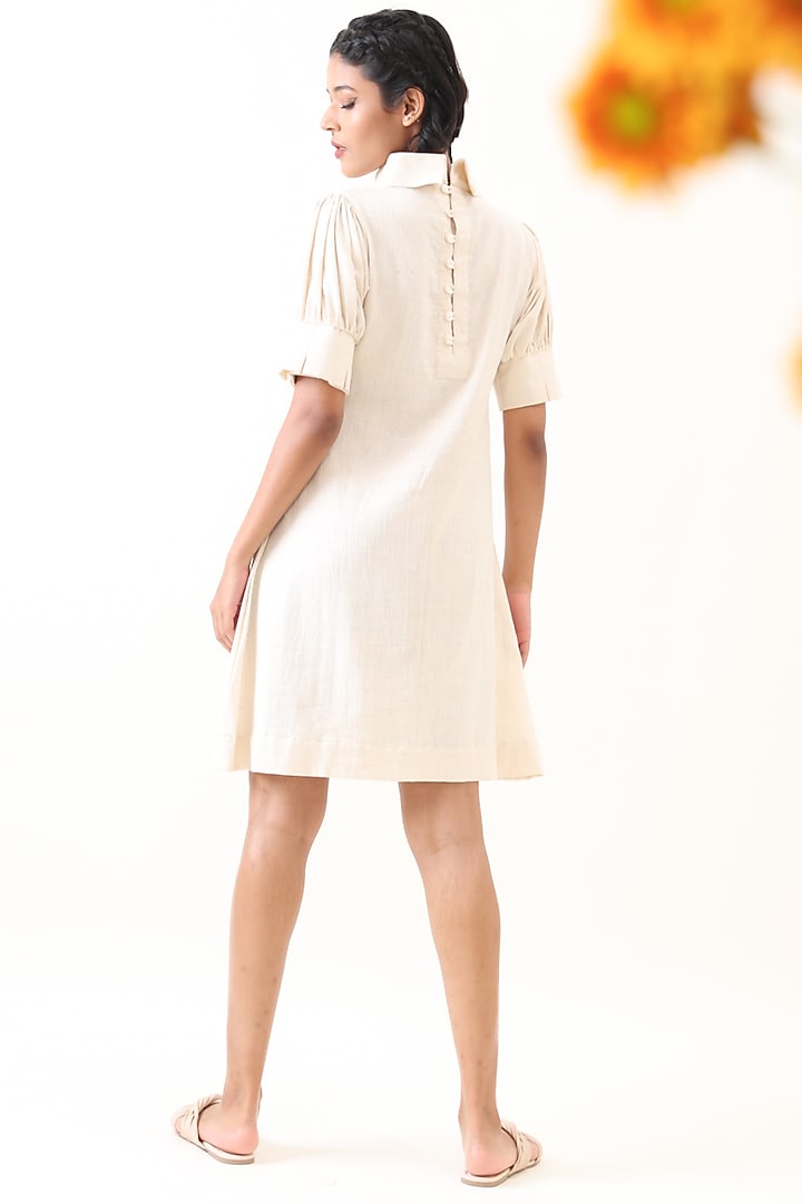 Off-White Khadi Embroidered Mini Summer Dress by Jilmil at Pernia's Pop Up Shop