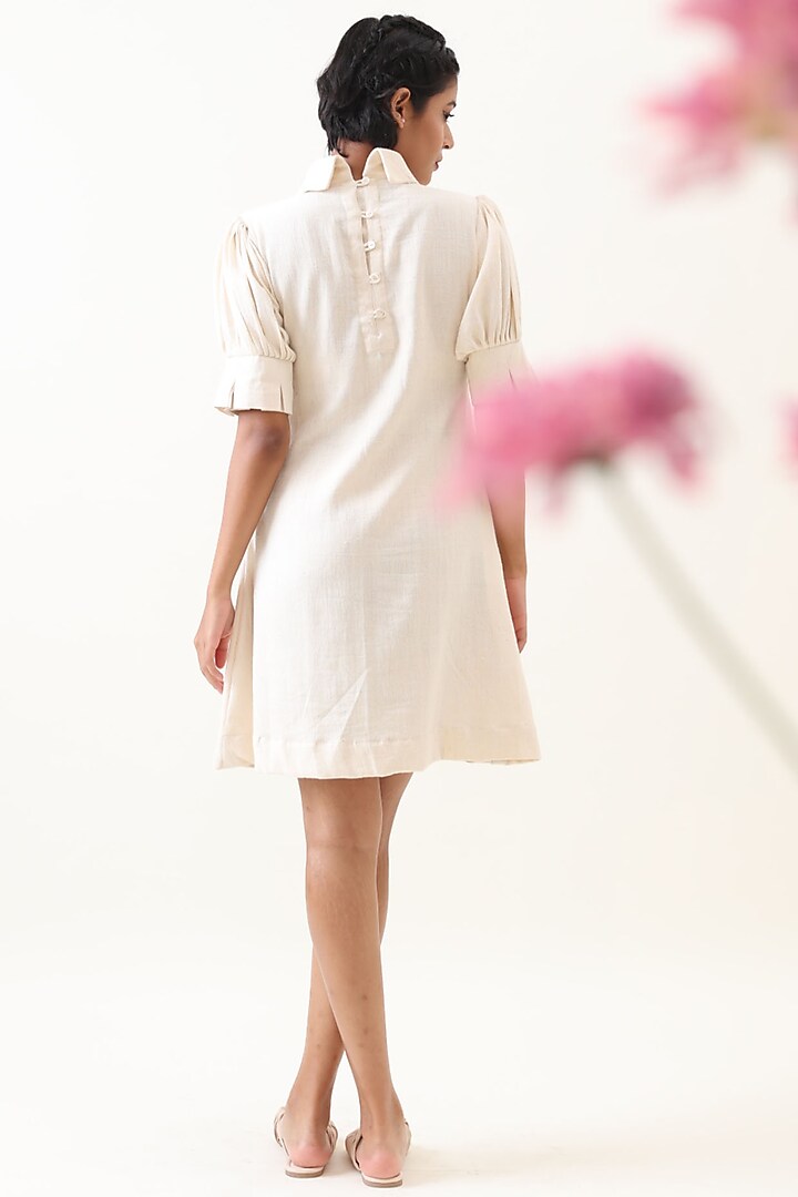 Off-White Khadi Embroidered Mini Summer Dress by Jilmil at Pernia's Pop Up Shop
