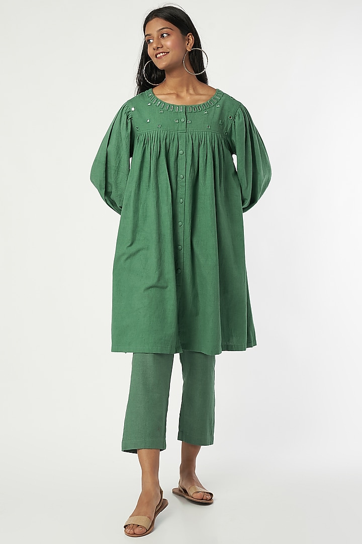 Green Hand Embroidered Co-Ord Set by Jilmil
