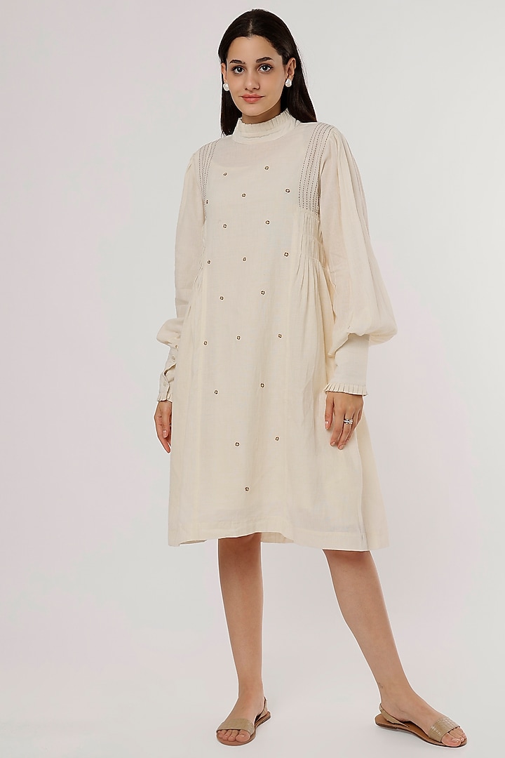 Off-White Thread Embroidered Dress by Jilmil