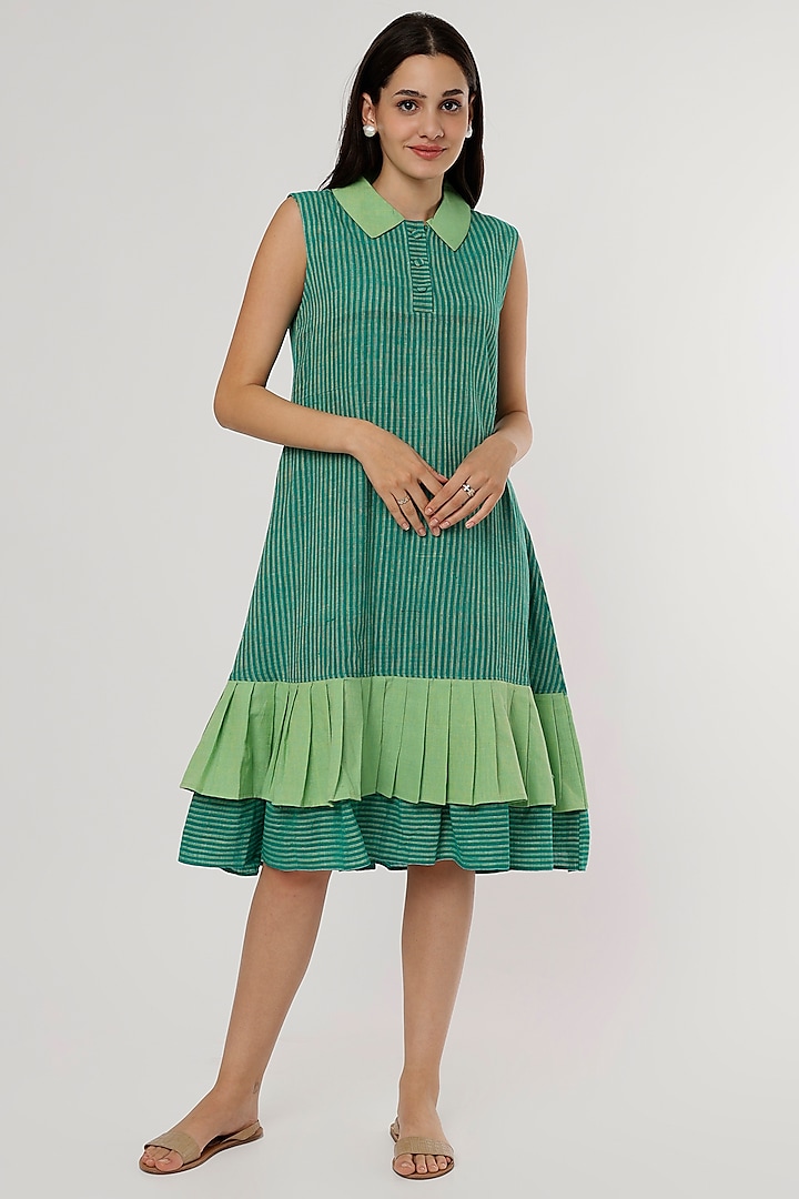 Green Handwoven Khadi Shirt Dress by Jilmil