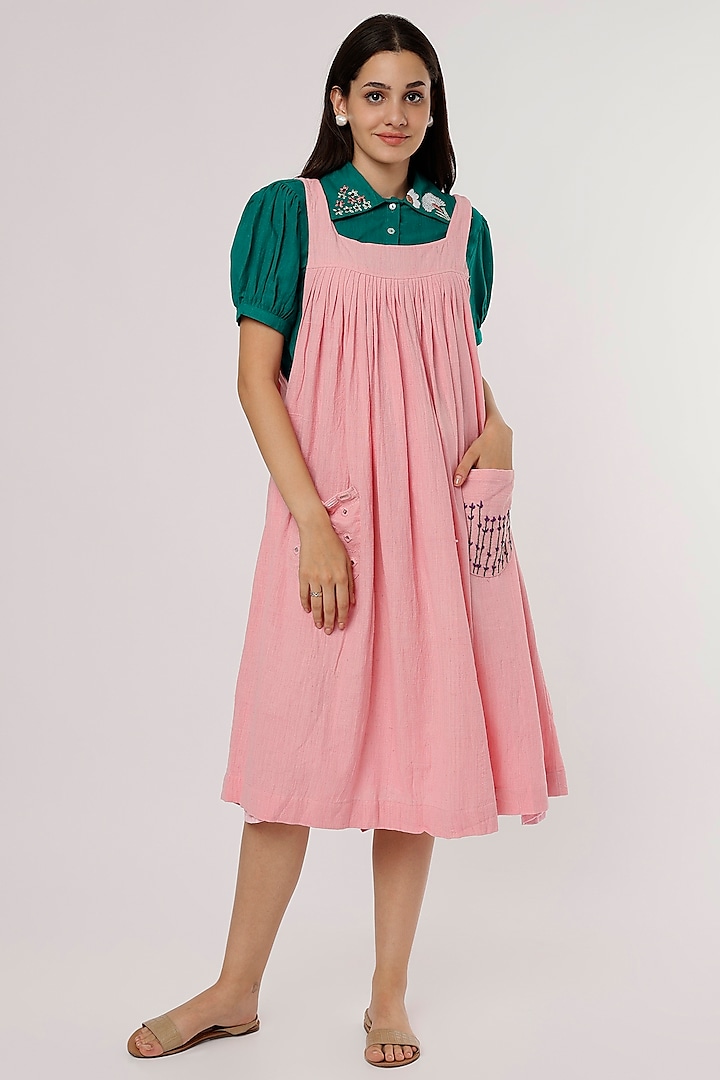 Pink Hand Embroidered Dungaree by Jilmil