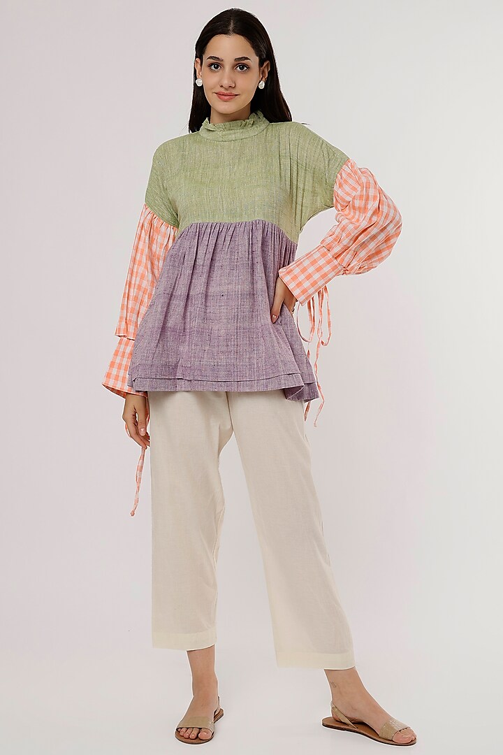 Multi-Coloured Handwoven Khadi Top by Jilmil at Pernia's Pop Up Shop