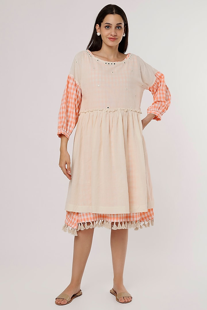 Off-White Embroidered Double Layered Dress by Jilmil