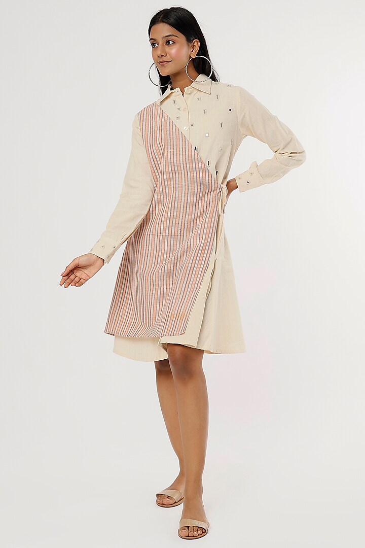 Off-White Embroidered Shirt Dress by Jilmil