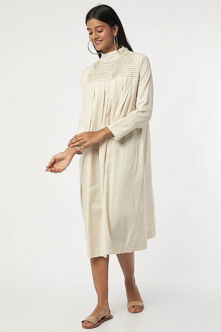 Off-White Cotton Dress by Jilmil