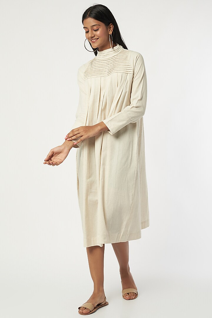 Off-White Cotton Dress by Jilmil