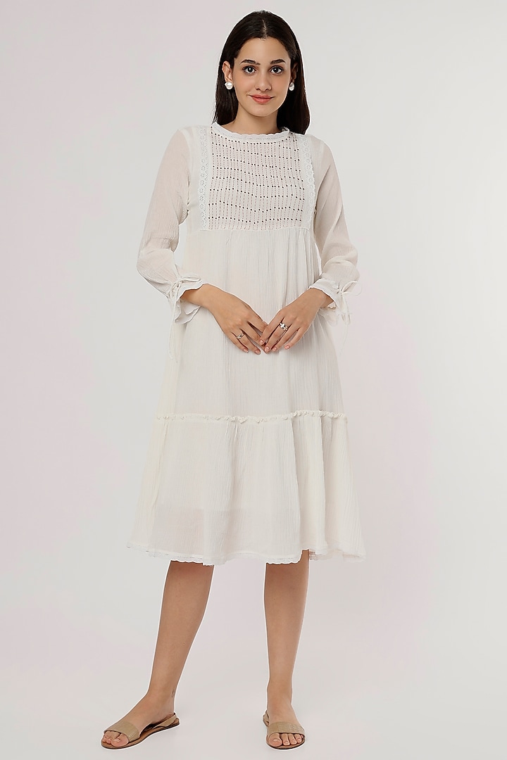 White Dress With Embroidery by Jilmil