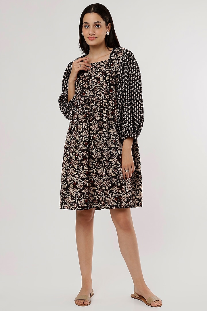 Black Printed & Embroidered Dress by Jilmil