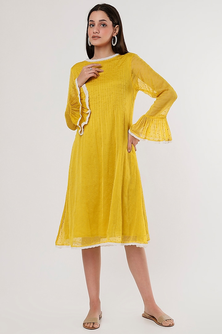 Mustard Yellow Chiffon Dress by Jilmil