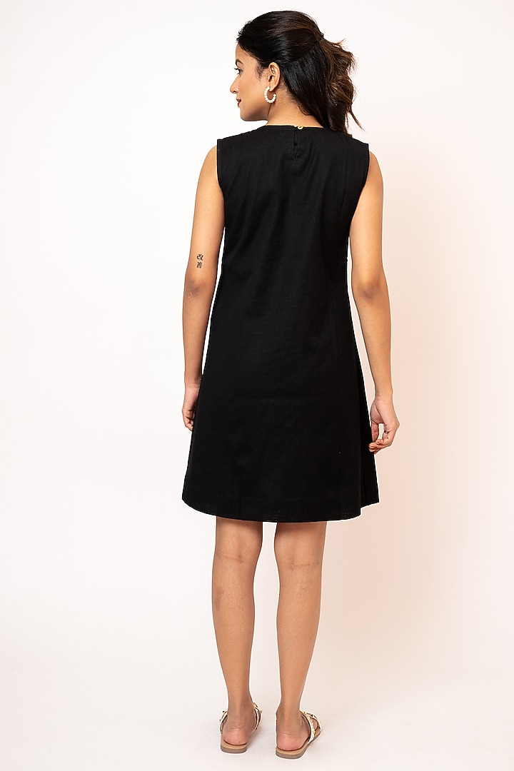 Black Handloom Cotton Hand Embroidered Mini Summer Dress by Jilmil at Pernia's Pop Up Shop