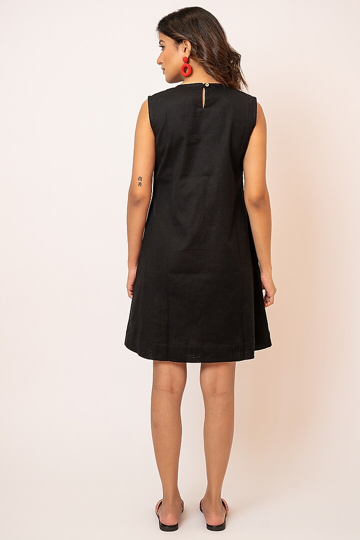Black Handloom Cotton Hand Embroidered Mini Summer Dress by Jilmil at Pernia's Pop Up Shop